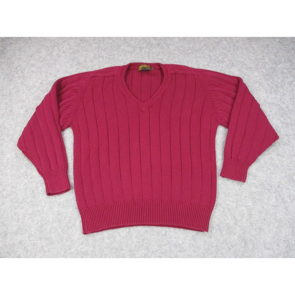 Eddie Bauer Sweater Mens Medium Red Chunky Knit V Neck Pullover Sweatshirt
